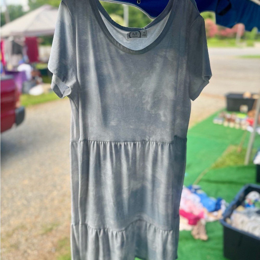 Maurices Blue/Gray Tie-Dye Short Sleeve Babydoll Dress